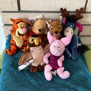Pooh, Kanga, Owl, Eeyore, Piglet, and Tigger beanie toys-SELLING ALL TOGETHER